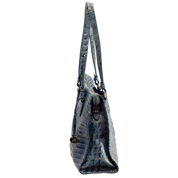 Brahmin Embossed Crocodile Blue Leather Women's Shoulder Bag With Gold Accents - Picture 5 of 12